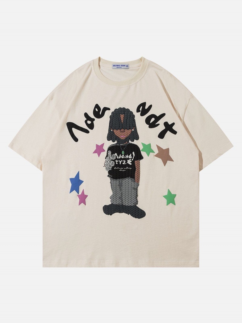 Noir  T Shirts Aelfric Eden Star Cartoon Character Print Tee - JIO-7586265